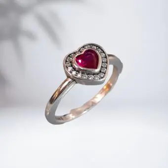 Anel Coração Zirconia Pink - Código 1601