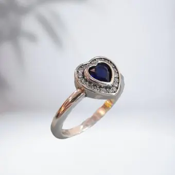 Anel Coração Zirconia Azul - Código 1602