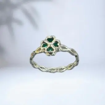 Anel trevo zirconia  verde - Código 1614