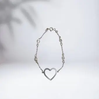 Pulseira coração vazado com mini zirconias - Código 1641