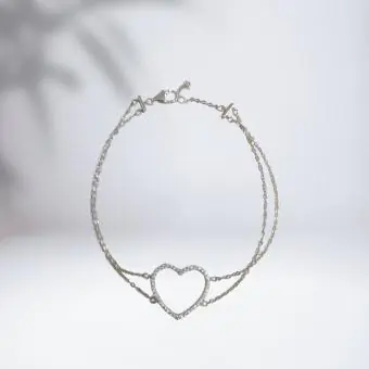 Pulseira coração vazado zircônias - Código 1648