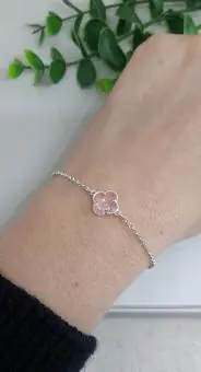 Pulseira trevo unico rosa bebe
