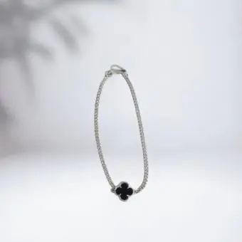 Pulseira trevo madreperola onix - Código 1710