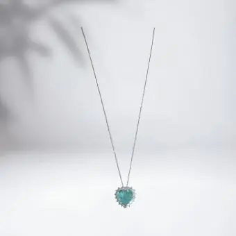 Corrente coração zirconia verde agua