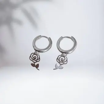 Brinco argolinha click pingente flor - Código 1742