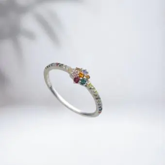Anel solitario flor zirconia colorida - Código 1746