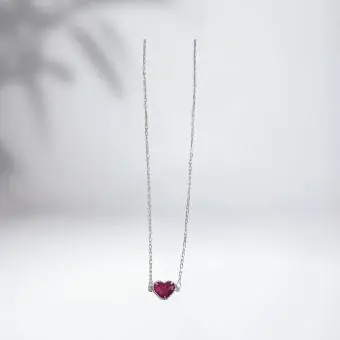 Colar coração cristal rosa cheio - Código 1747