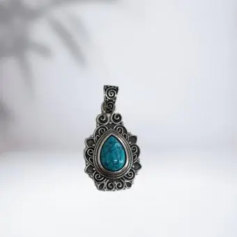 Pingente gota  turquesa prata Bali - Código 1752