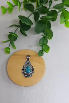 Pingente gota  turquesa prata Bali
