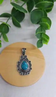 Pingente gota  turquesa prata Bali