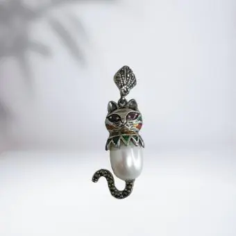 Pingente gato Murano com Madreperola - Código 1755