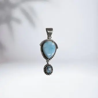Pingente larimar e topázio azul - Código 1756