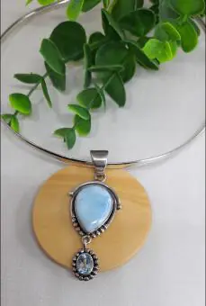 Pingente larimar e topázio azul