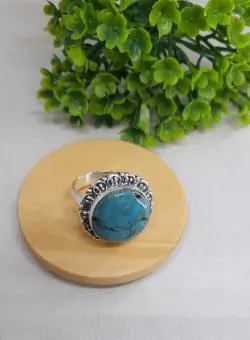 Anel pedra redonda turquesa com Bali