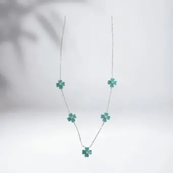 Colar trevos  zirconia verde agua - Código 1847