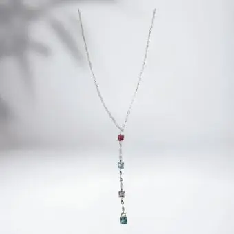 Colar estilo gravatinha zirconias coloridas - Código 1854