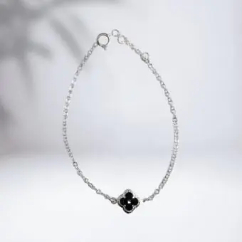 Pulseira trevo pedra zirconia preta - Código 1878