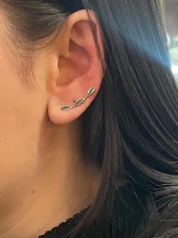 Brinco earcuff folhas prata Bali