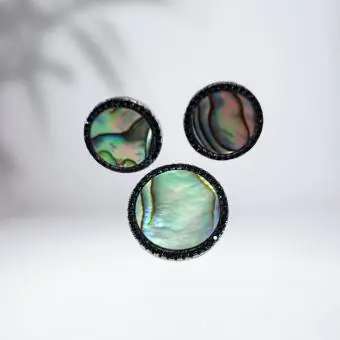 Conjunto pingente e brinco pedra abalone e zirconia Black
