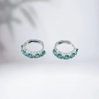 Brinco argola click zirconia verde - Código 1916