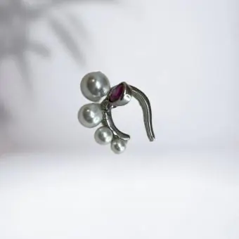 Piercing fake perolas e gota zirconia rosa - Código 2032