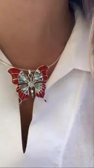 Pingente Borboleta  Esmaltada Abalone & Coral