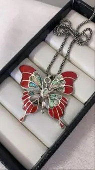 Pingente Borboleta  Esmaltada Abalone & Coral