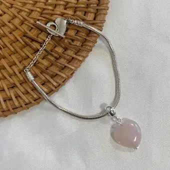 Berloque coração quartzo rosa