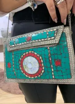 Bolsa Turquesa Mandala Madre em Alpaca