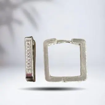Brinco argola quadrada cravejada 8mm - Código 595