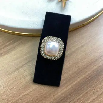 Tictac retangular veludo preto pérola com strass