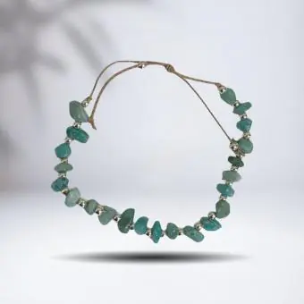 Pulseira amazonita intercalada com bola prata - Código 868