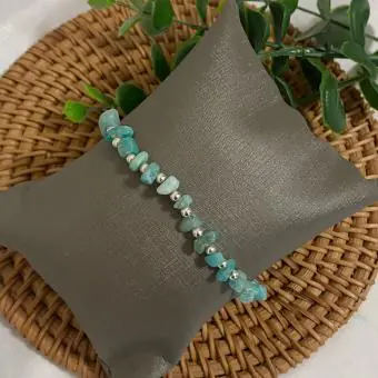 Pulseira amazonita intercalada com bola prata