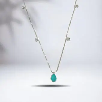 Colar ponto de luz e gota central verde fusion - Código 928