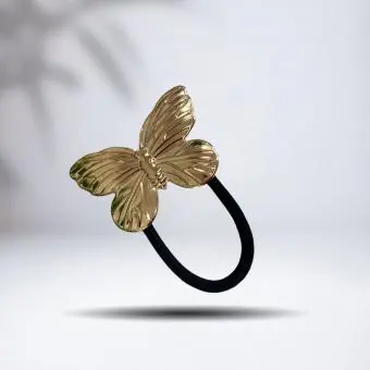 Elástico de cabelo borboleta metalizada dourada - Código 990