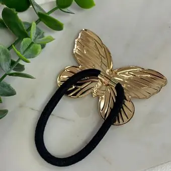 Elástico de cabelo borboleta metalizada dourada