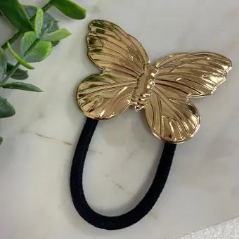 Elástico de cabelo borboleta metalizada dourada