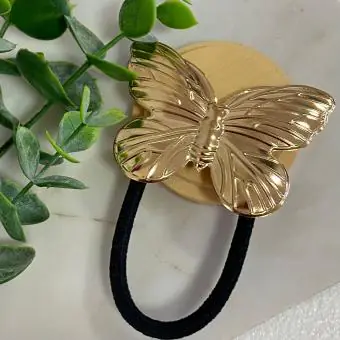 Elástico de cabelo borboleta metalizada dourada