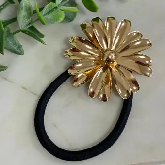 Elástico de cabelo flor margarida dourada